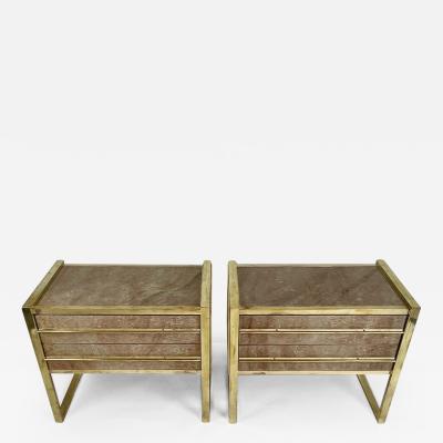 Late 20th Century Pair of Wood Brass Red Murano Art Glass Night Stands