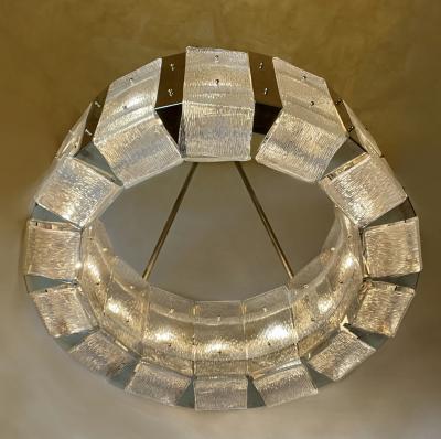 Late 20th Century Round Brass Transparent Textured Murano Art Glass Chandelier
