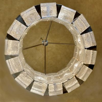 Late 20th Century Round Brass Transparent Textured Murano Art Glass Chandelier