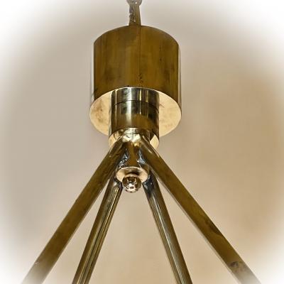 Late 20th Century Round Brass Transparent Textured Murano Art Glass Chandelier