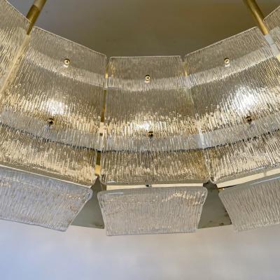 Late 20th Century Round Brass Transparent Textured Murano Art Glass Chandelier
