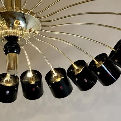 Late 20th Century Round Brass w Black Murano Glass Light Diffusers Flush Mount