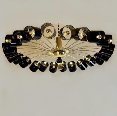 Late 20th Century Round Brass w Black Murano Glass Light Diffusers Flush Mount