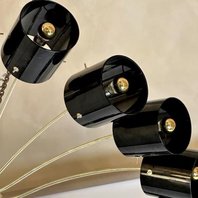 Late 20th Century Round Brass w Black Murano Glass Light Diffusers Flush Mount