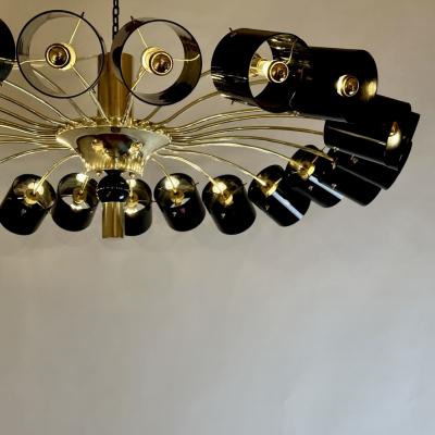 Late 20th Century Round Brass w Black Murano Glass Light Diffusers Flush Mount