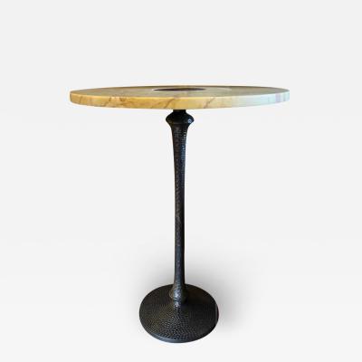 Late 20th Century Round Yellow Marble with Hammered Pedestal Side Table