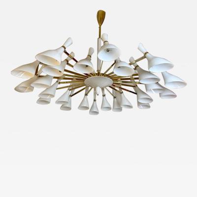 Late 20th Century White Murano Blown Glass Brass Large Round Chandelier