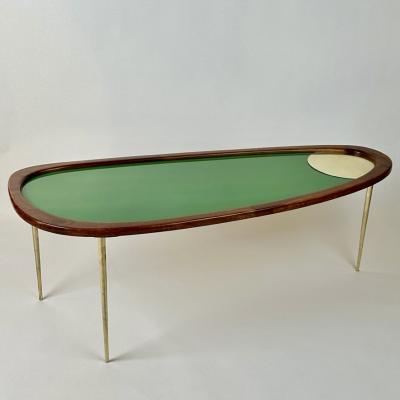 Late 20th Century Wood Brass Green Opaline Glass Amorphous Shape Coffee Table
