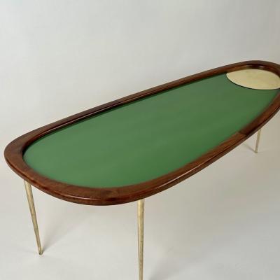 Late 20th Century Wood Brass Green Opaline Glass Amorphous Shape Coffee Table