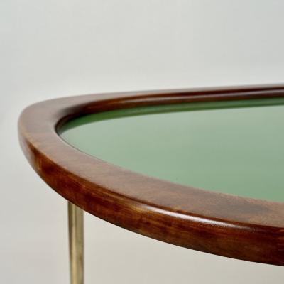 Late 20th Century Wood Brass Green Opaline Glass Amorphous Shape Coffee Table