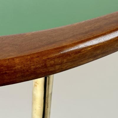 Late 20th Century Wood Brass Green Opaline Glass Amorphous Shape Coffee Table