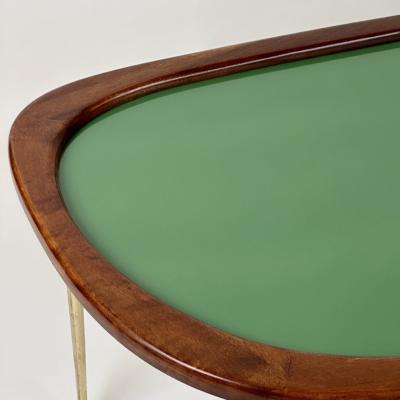Late 20th Century Wood Brass Green Opaline Glass Amorphous Shape Coffee Table