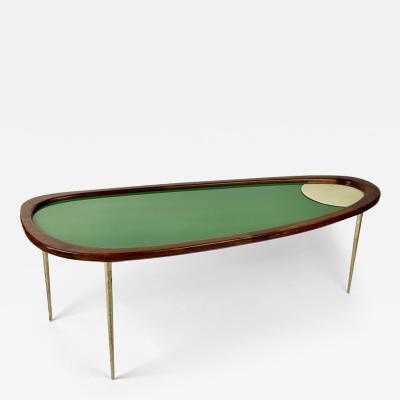 Late 20th Century Wood Brass Green Opaline Glass Amorphous Shape Coffee Table