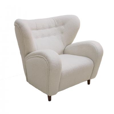 Late 20th Century Wool and Solid Wood Pair of Armchairs Norway