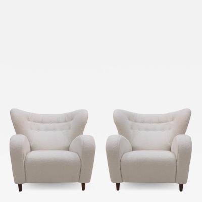 Late 20th Century Wool and Solid Wood Pair of Armchairs Norway