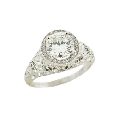 Late Art Deco Platinum Diamond Filigree Engagement Ring 1 15ct