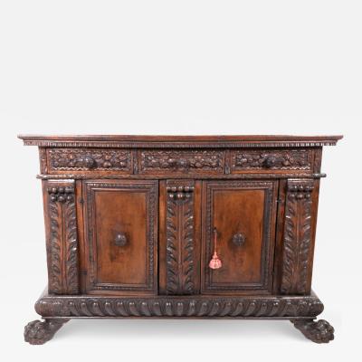 Late Baroque Period Carved Walnut Florentine Credenza Italy Circa 1680