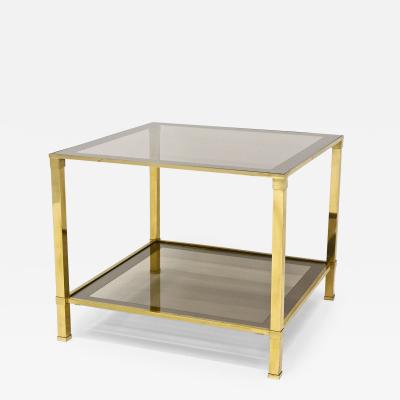 Late Mid Century Regency Brass Side Table Smoked Glass Italy ca 1970