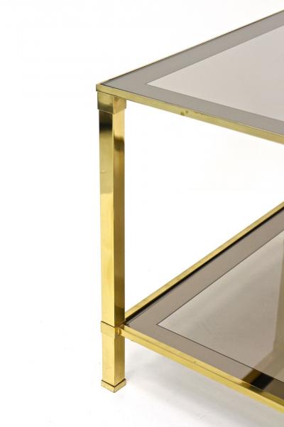 Late Mid Century Regency Brass Side Table Smoked Glass Italy ca 1970