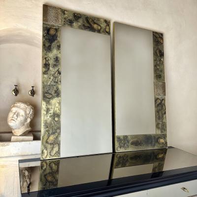 Late20th Century Italian Bronze Mirror Etched Brass w Bronze Abstract Plaques
