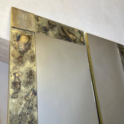 Late20th Century Italian Bronze Mirror Etched Brass w Bronze Abstract Plaques