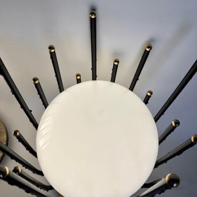 Late20th Century Pair of Black Iron Brass Opaline Glass Brutalist Table Lamps