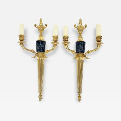 Laudarte SLR Gilt Bronze Wall Sconces with Marble Insets Pair of Tania AP 2L