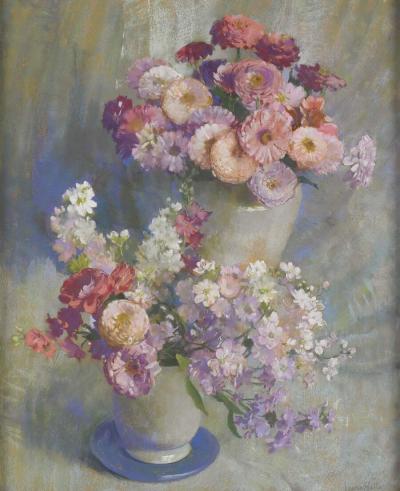 Laura Coombs Hills ZINNIAS AND STOCK C 1935