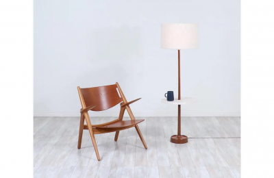Laurel Light Co Mid Century Sculpted Walnut Floor Lamp with Travertine Stone by Laurel