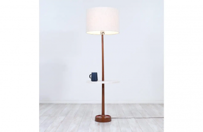 Laurel Light Co Mid Century Sculpted Walnut Floor Lamp with Travertine Stone by Laurel