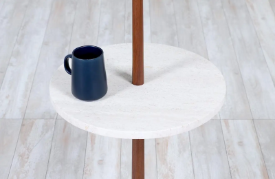 Laurel Light Co Mid Century Sculpted Walnut Floor Lamp with Travertine Stone by Laurel