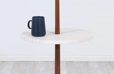 Laurel Light Co Mid Century Sculpted Walnut Floor Lamp with Travertine Stone by Laurel