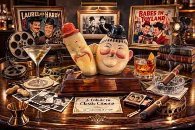 Laurel and Hardy Ceramic Caricatures Made in Italy mid century