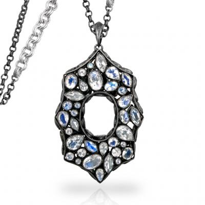 Lauren Harper Lauren Harper Double Sided Rainbow Moonstone Black Spinel Flip Pendant Necklace