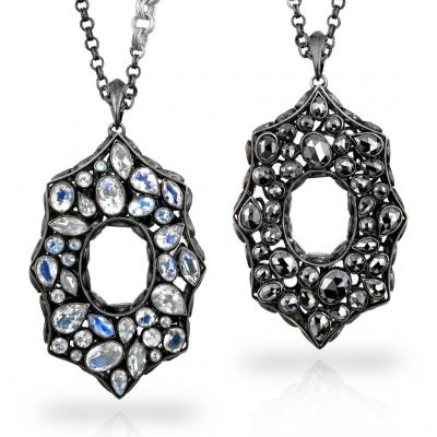 Lauren Harper Lauren Harper Double Sided Rainbow Moonstone Black Spinel Flip Pendant Necklace