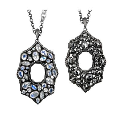 Lauren Harper Lauren Harper Double Sided Rainbow Moonstone Black Spinel Flip Pendant Necklace