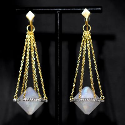 Lauren Harper Rainbow Moonstone White Diamond Chain Drop Earrings Lauren Harper