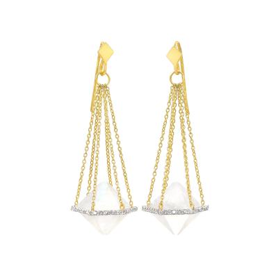 Lauren Harper Rainbow Moonstone White Diamond Chain Drop Earrings Lauren Harper