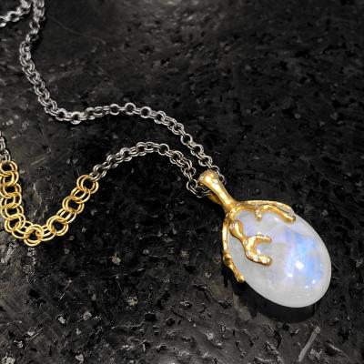 Lauren Harper Rainbow Moonstone White Diamond Double Link Chain Long Necklace Lauren Harper