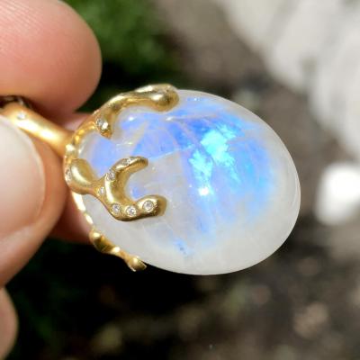 Lauren Harper Rainbow Moonstone White Diamond Double Link Chain Long Necklace Lauren Harper