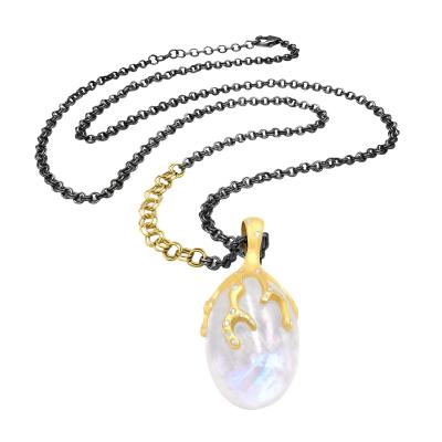 Lauren Harper Rainbow Moonstone White Diamond Double Link Chain Long Necklace Lauren Harper