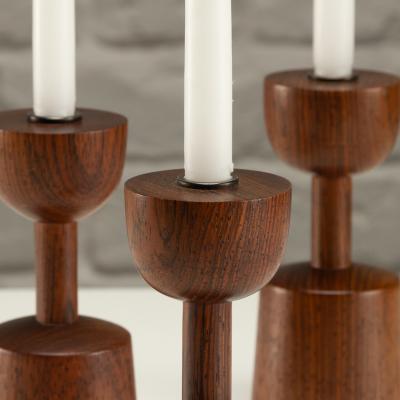 Laurids L nborg Set of 3 Rosewood Candlesticks by Laurids L nborg Denmark 1960s