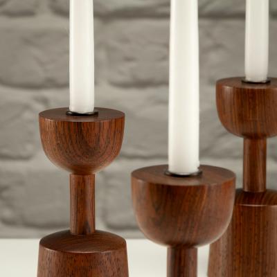 Laurids L nborg Set of 3 Rosewood Candlesticks by Laurids L nborg Denmark 1960s