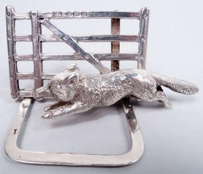 Lawrence Emanuel Set of 3 Antique English Edwardian Fox Gate Place Card Holders