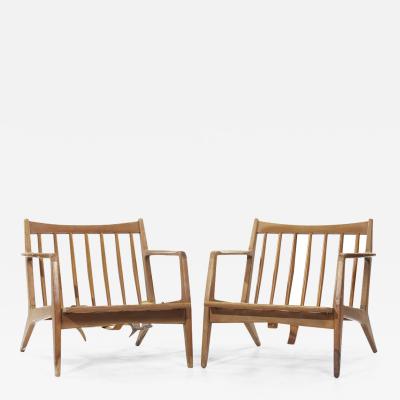 Lawrence Peabody Lawrence Peabody Mid Century Walnut Lounge Chairs Pair