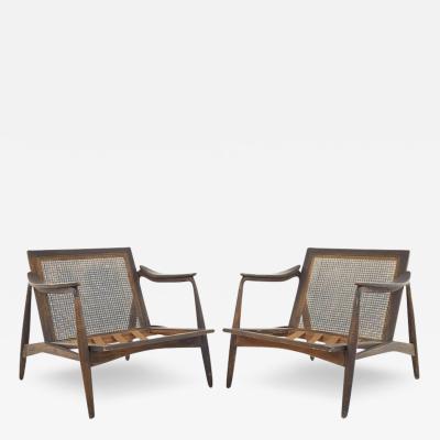 Lawrence Peabody Lawrence Peabody for Richardson Nemschoff Ebonized Walnut and Cane Lounge Chairs