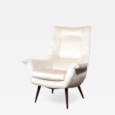 Lawrence Peabody Mid Century Tufted Back Lounge Chair in Platinum Velvet by Lawrence Peabody