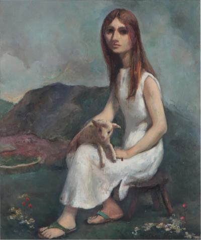 Lazaro Lozano Portuguese 1906 1999 Woman with Goat oil on masonite 