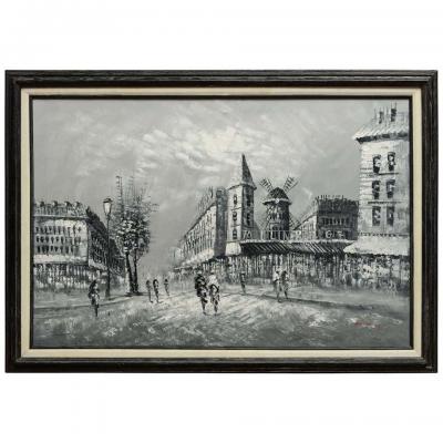 Le Moulin Rouge a Mid Century Oil Painting