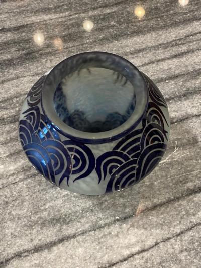 Le Verre Fran ais Art Deco Glass Vase Palmier Bleus by Le Verre Francais